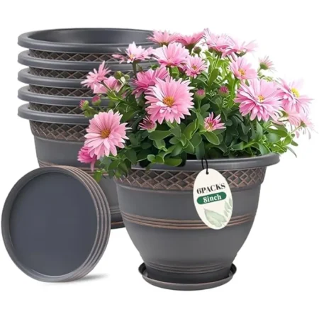 Plaid Plastic Planters with Saucer