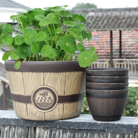 Large Wooden Barrel Planter