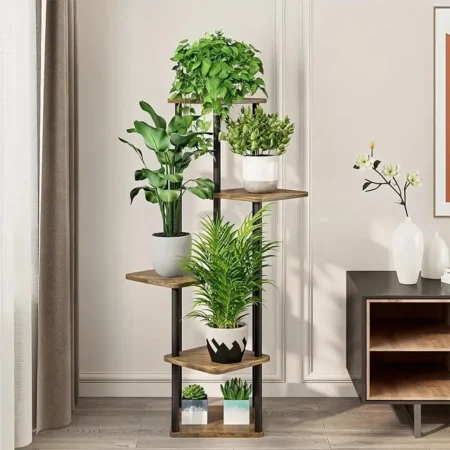 Metal Wood Multi-Tier Plant Stand