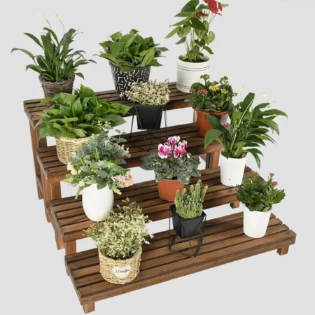 Carbonized Wood Tiered Plant Stand