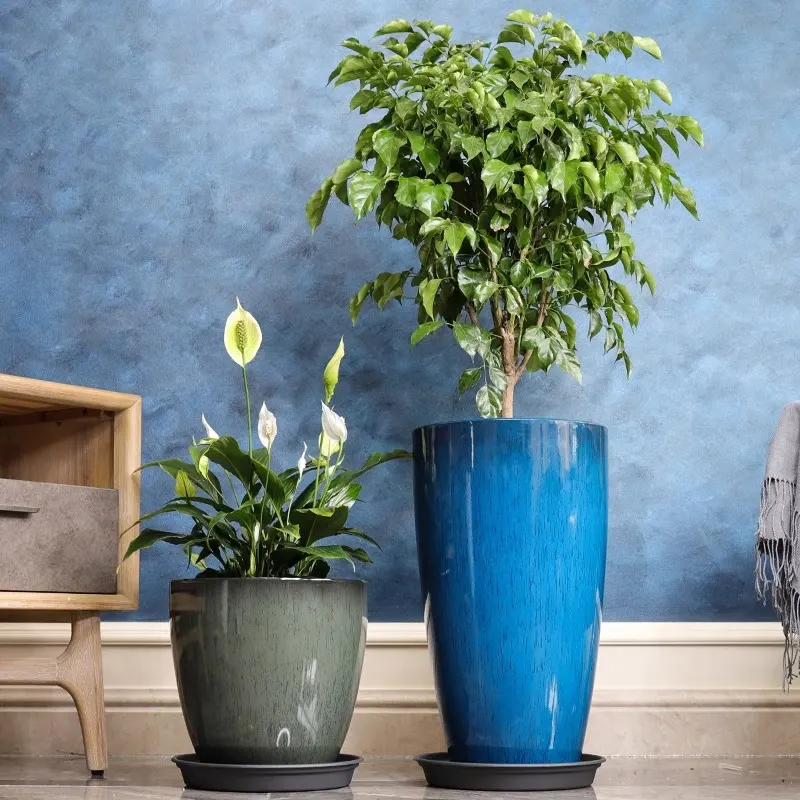 Glossy Ceramic-Style Resin Planter